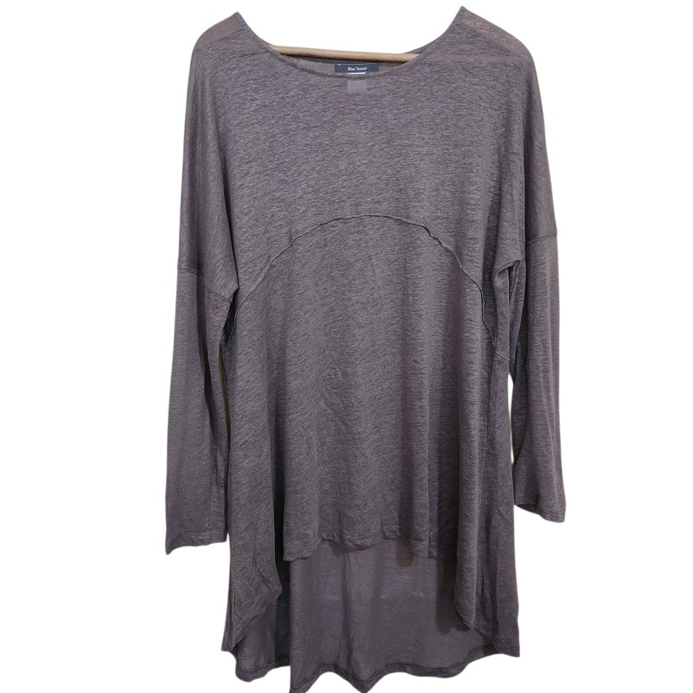Blue Tassel Sz Med Tunic Top 100% Linen Taupe Lagenlook Oversized Anthropologie